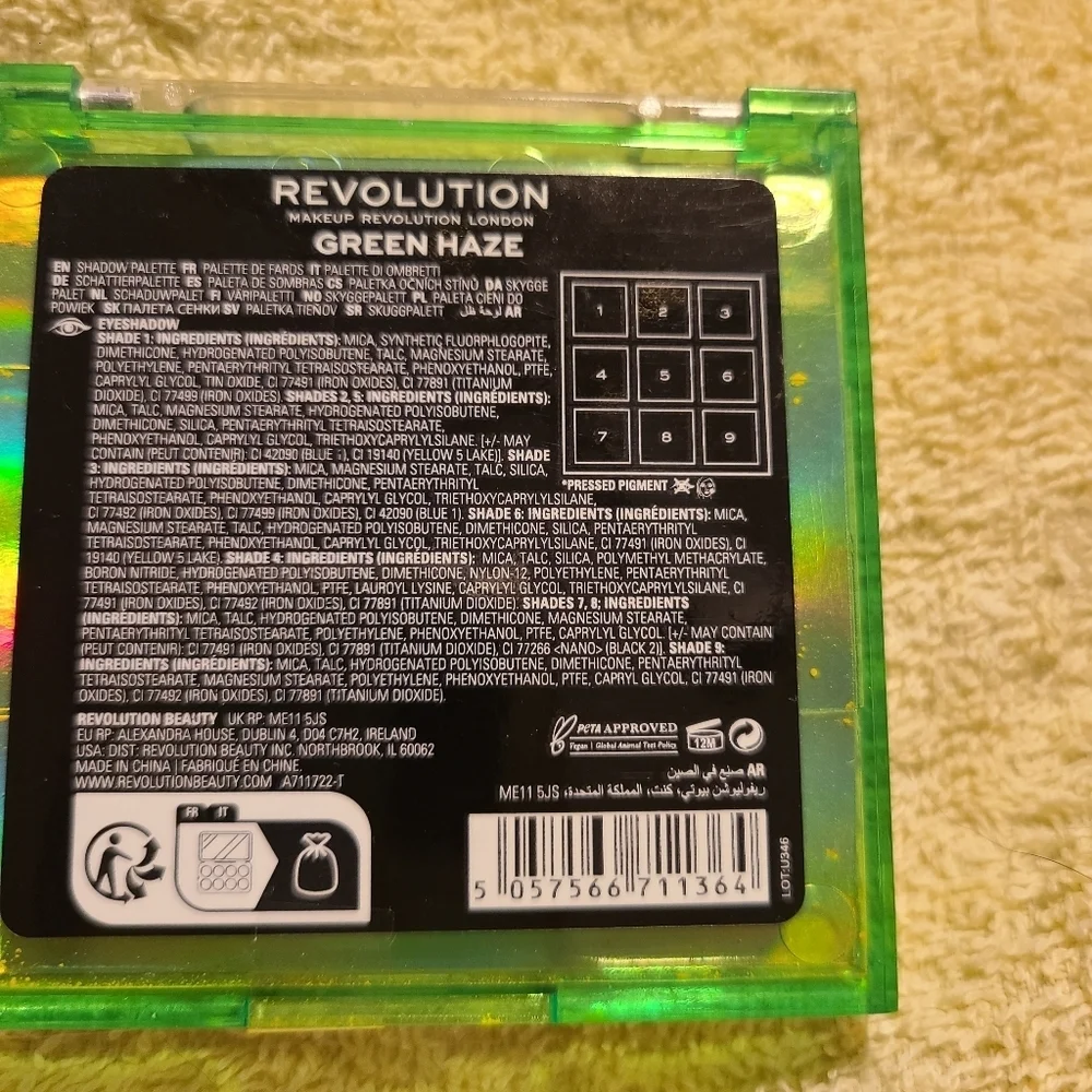 Revolution Ultimate Neons Green Haze Eyeshadows 9 X .02 Oz/.75 G NWOB